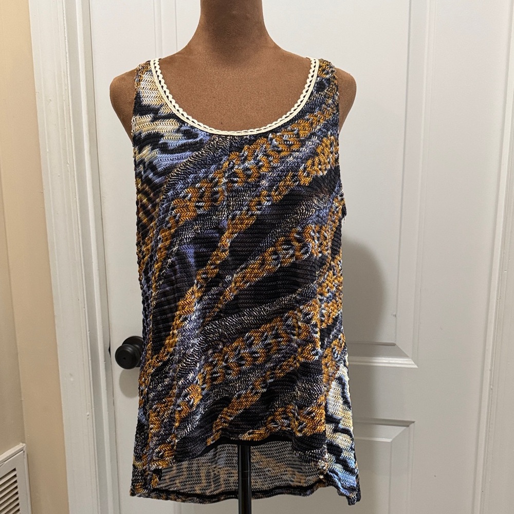 New Directions Multicolor Patterned Tank Top with Lace